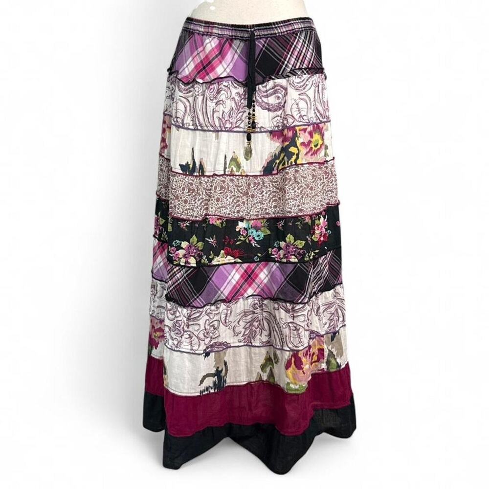 Dressbarn Multi Color Patch Work Vintage Maxi Skirt Size XL 100% Cotton boho